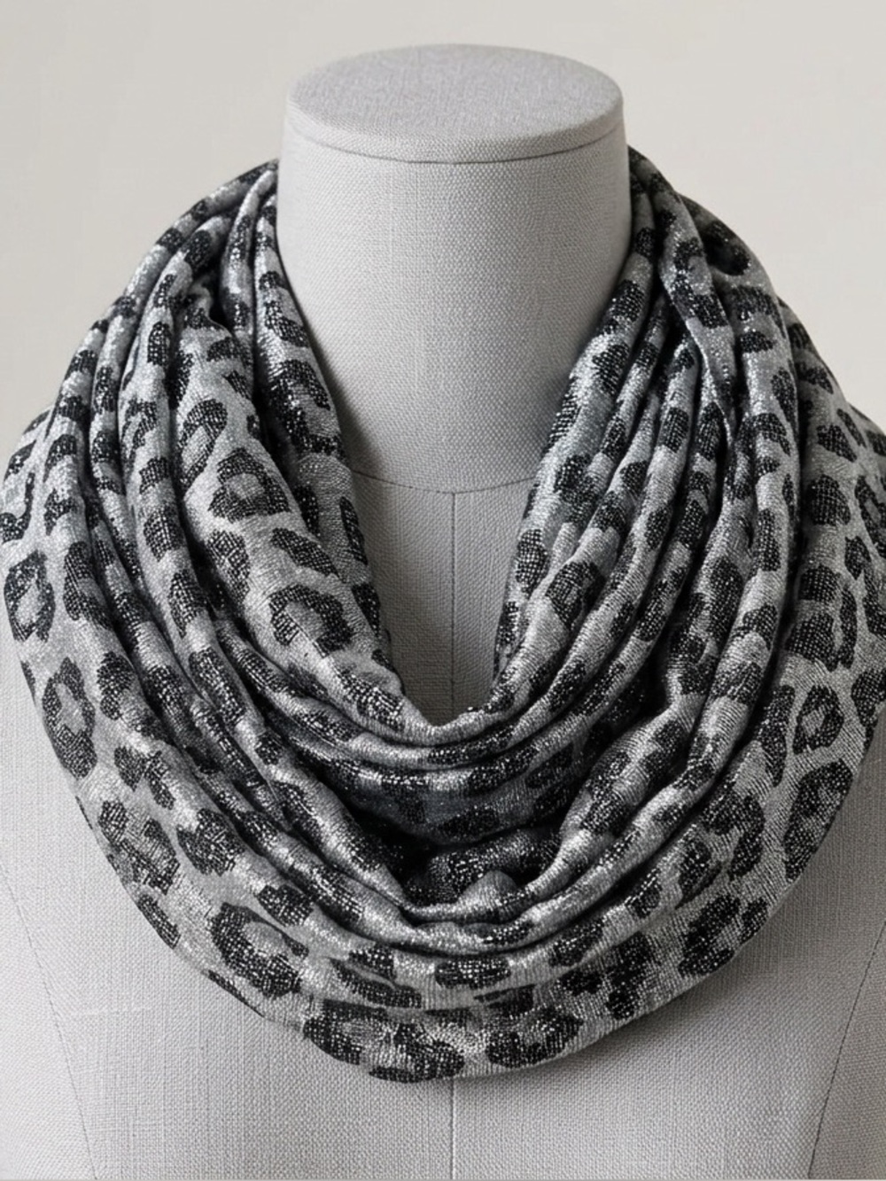 Black and Silver Leopard Print Infinity Scarf - Women Accessories